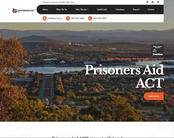 Screenshot of the website revamp done for prisoners Aid ACT - by Code.sydney